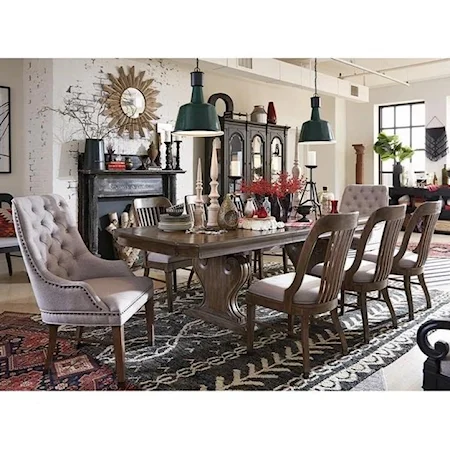 Traditional Dining Set with Six Side Chairs and Two Arm Chairs